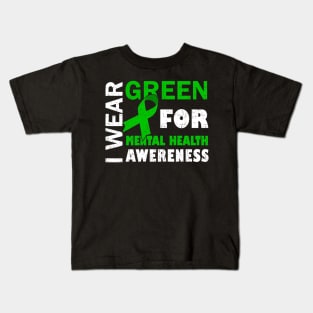 I Wear Green For Mental Health Awareness Costume Ribbon Kids T-Shirt